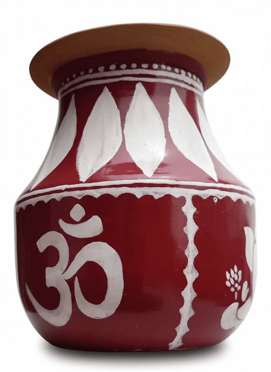 Sacred Aipan Om Handpainted Pot (Kalash)