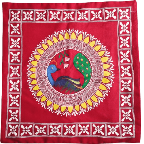 Vibrant Aipan Peacock Decorative Fabric Art